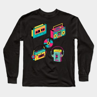 Music Retro art Colorful Cassettes tape Design Long Sleeve T-Shirt